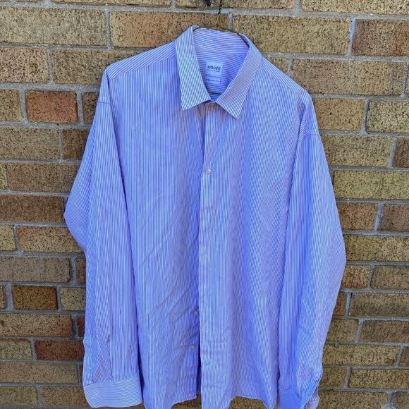 Vintage Armani Collezioni Modern Fit Button Up Dress Shirt Striped Large - Picture 3 of 8